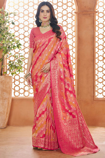 Multicolor Pure Banarasi Silk Zari Weaving Saree