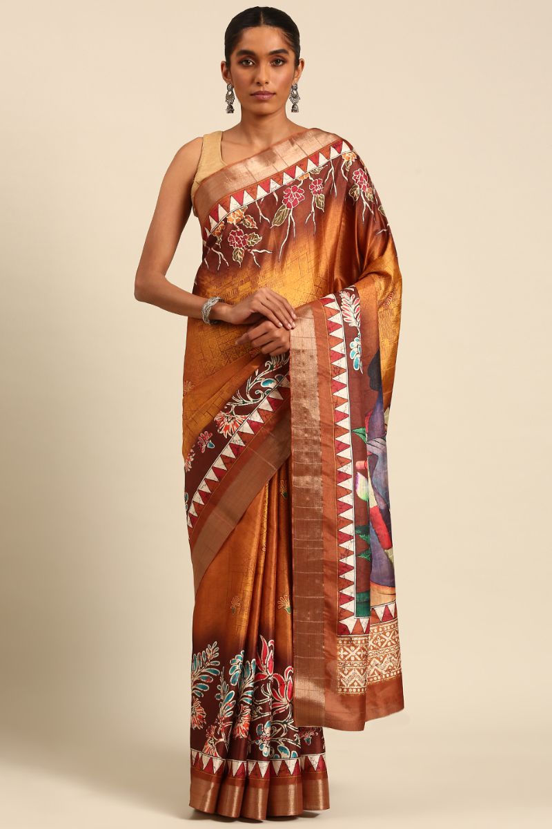 Mustard Cotton Digital Print Saree