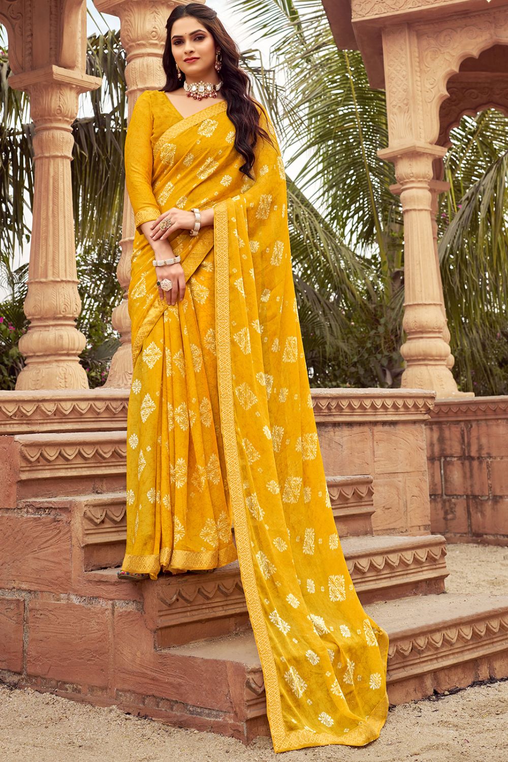 Mustard Printed Casual Wear Saree