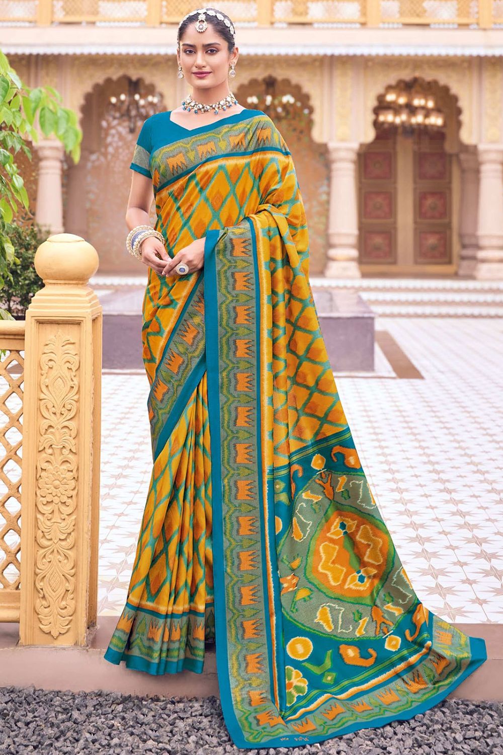 Mustard Silk Printed Saree