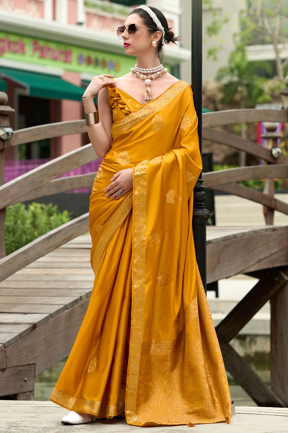 Mustard Pure Handloom Weaving Satin Saree