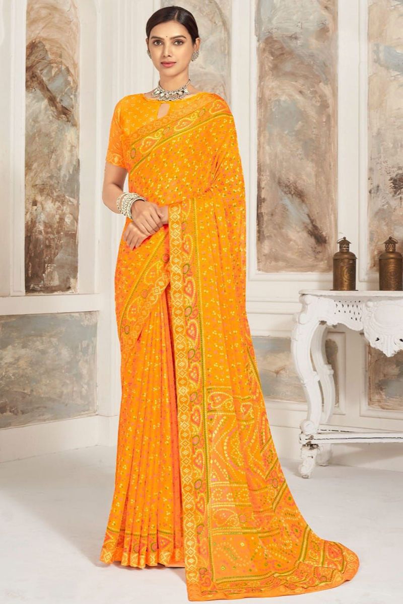 Mustard Yellow Printed Casual Wear Saree