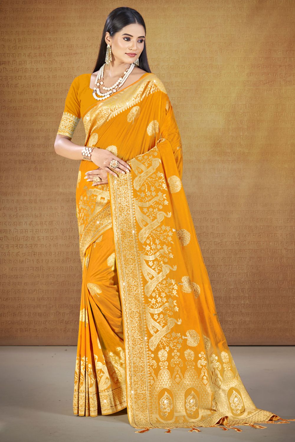 Mustard Yellow Silk Woven Work Saree