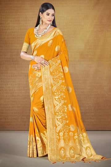 Mustard Yellow Weaving Work Silk Saree