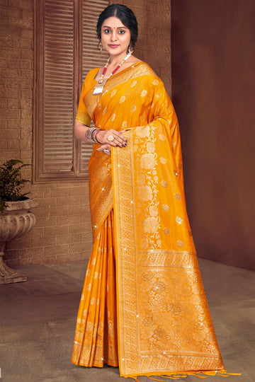 Mustard Yellow Weaving Work Silk Saree