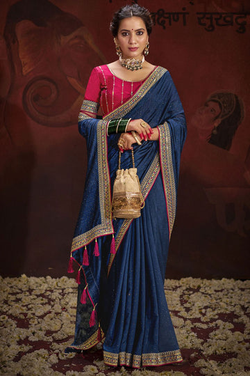 Navy Blue Swarovski Work Silk Georgette Saree