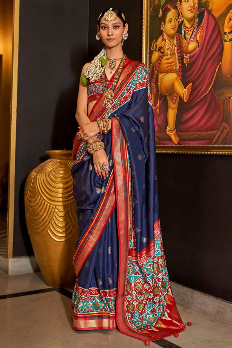 Navy Blue Patola Silk Saree for Festival