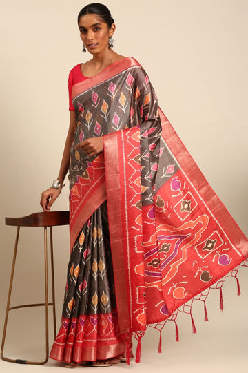 Oak Brown Digital Printed Cotton Saree