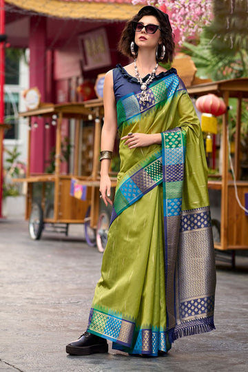 Olive Green Weaving Work Pure Banarasi Silk Saree