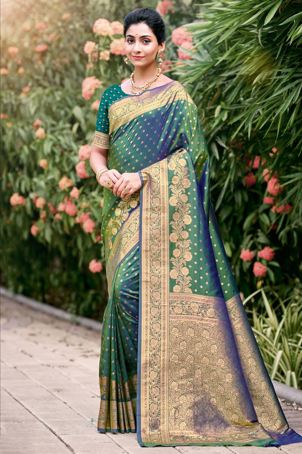 Olive Green Silk Zari Woven Saree