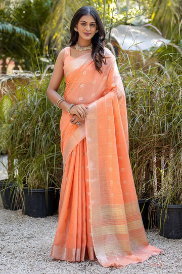 Orange Pure Cotton Zari Woven Party Wear Saree