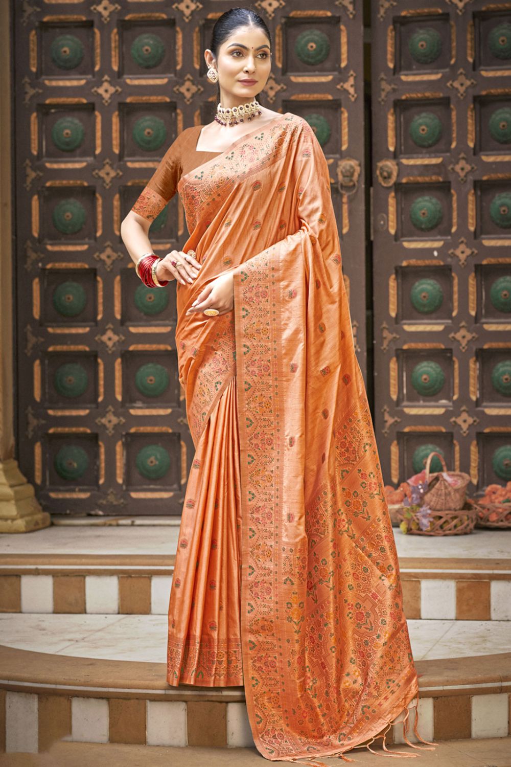 Orange Silk Woven Saree