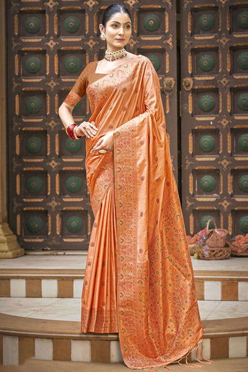 Orange Weaving Work Silk Saree