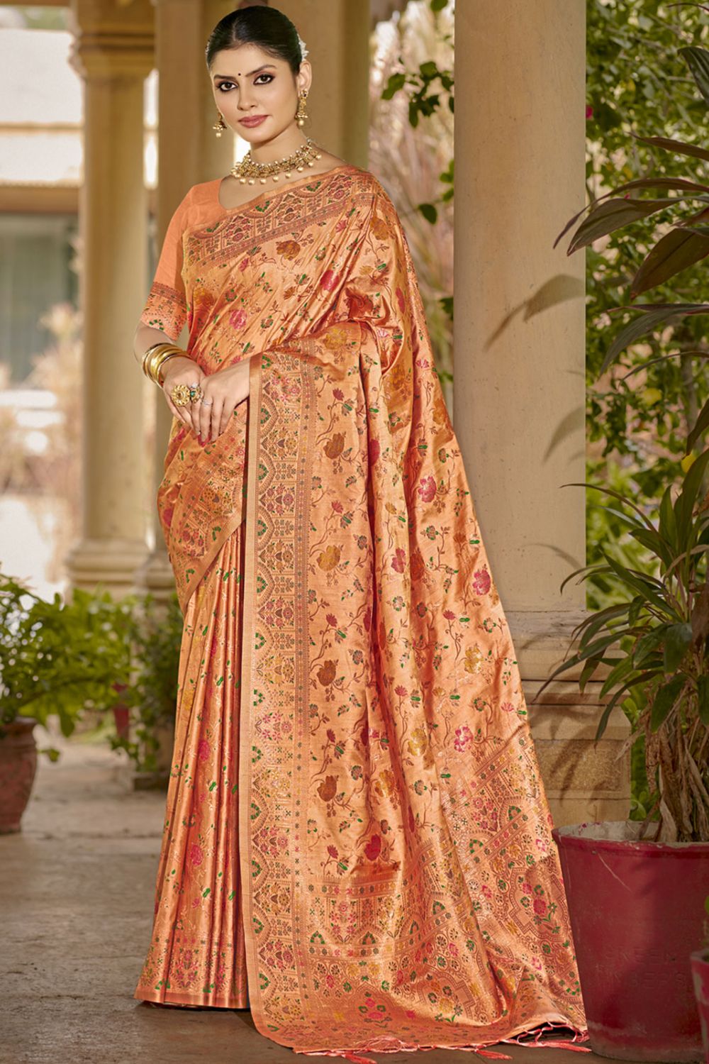 Orange Silk Woven Work Saree