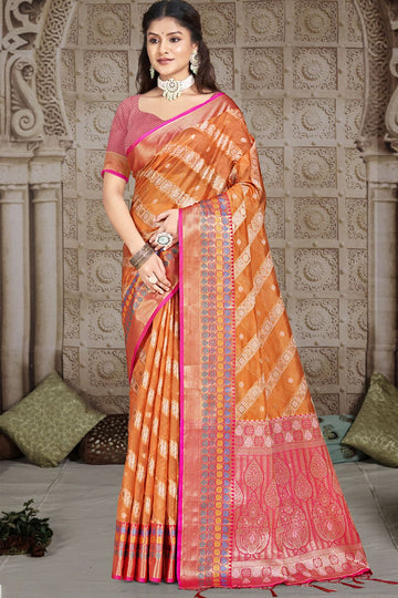 Orange Woven Silk Saree for Festival