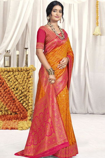 Orange Zari Weaving Silk Saree