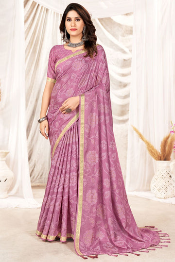 Orchid Pink Foil Printed Party Wear Saree