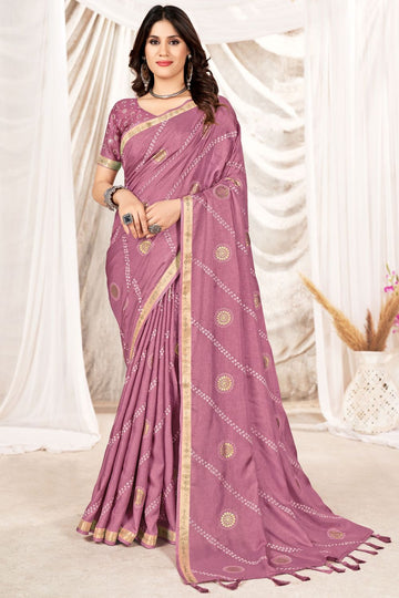 Orchid Pink Foil Printed Party Wear Saree