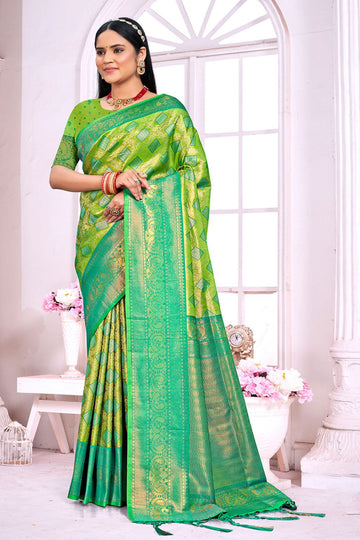 Parrot Green Zari Weaving Work Silk Saree