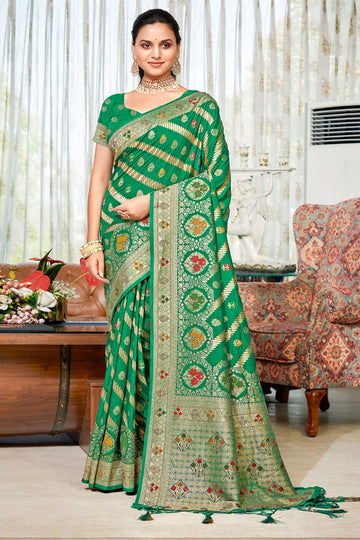 Parrot Green Zari Weaving Work Silk Saree