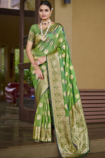 Parrot Green Zari Weaving Silk Saree