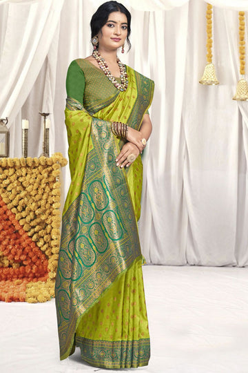 Parrot Green Zari Weaving Silk Saree