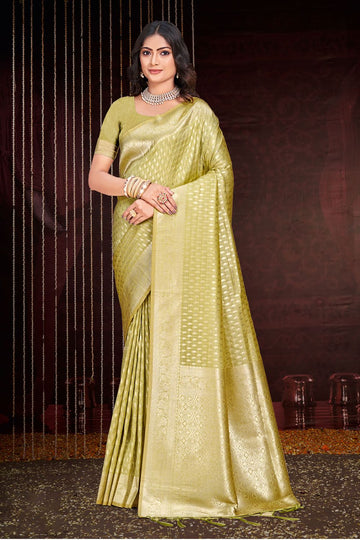 Pastel Green Zari Weaving Work Cotton Silk Saree