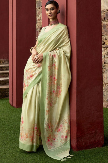 Pastel Green Art Silk Printed Saree for Party