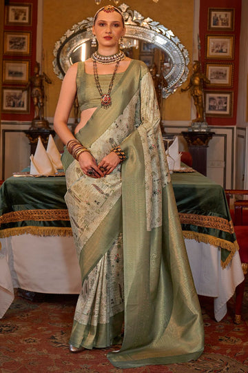 Pastel Green Tussar Silk with Contrast Border