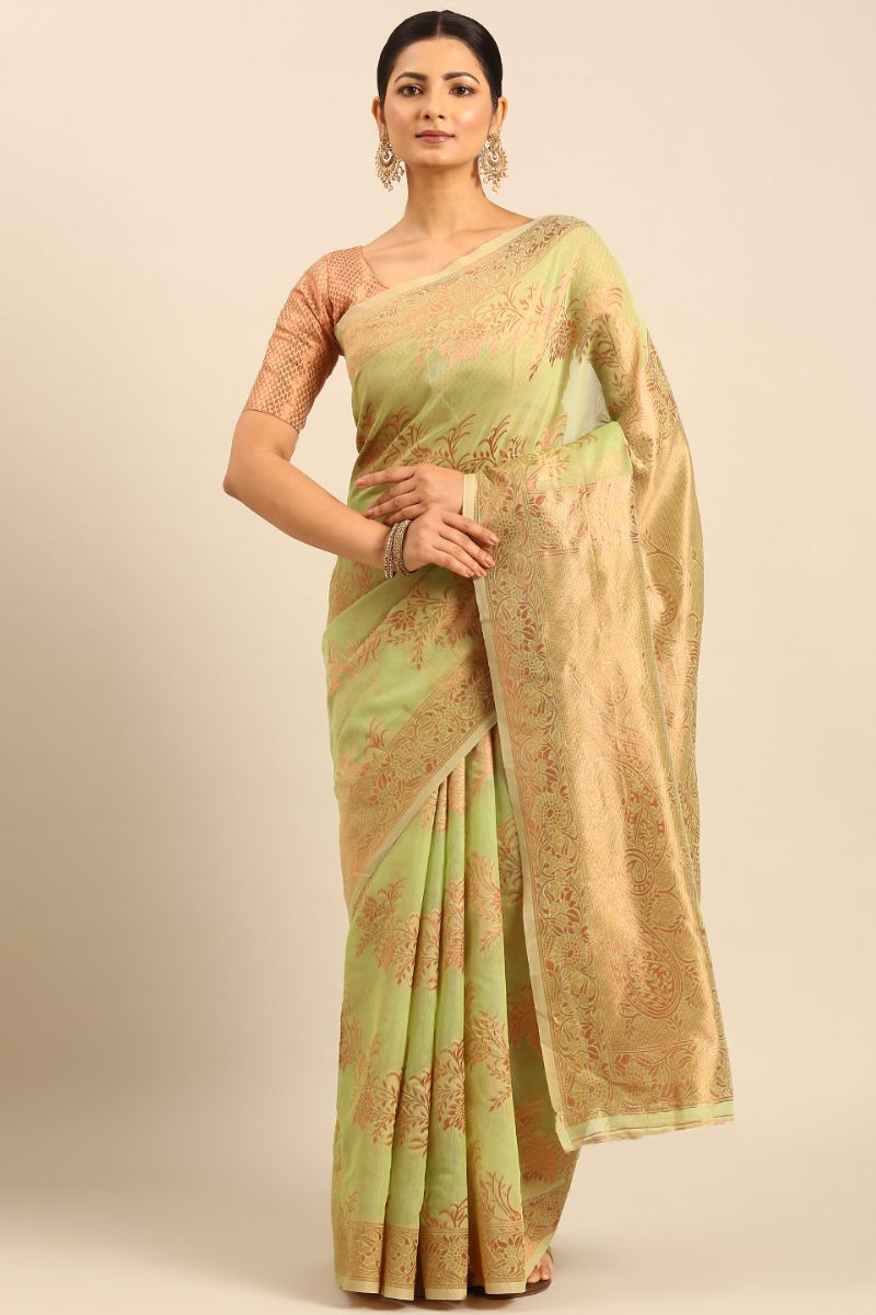 Pastel Green Jacquard Work Cotton Saree