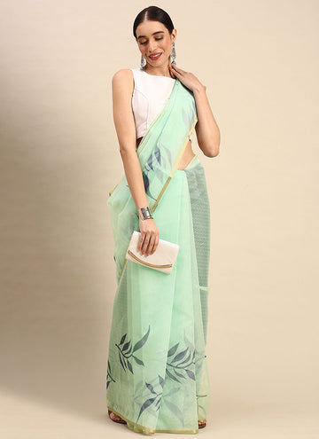 Pastel Green Organza Saree for Party