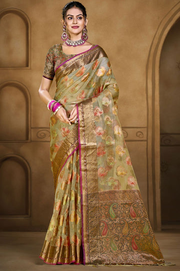 Pastel Green Jacquard Work Organza Saree