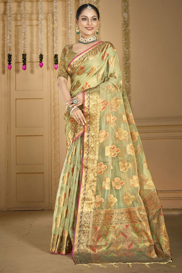 Pastel Green Jacquard Work Organza Saree