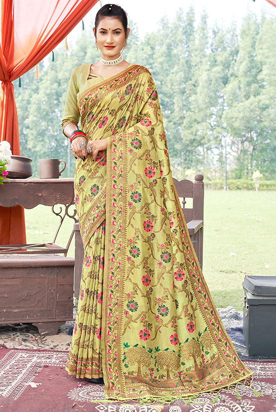 Pastel Green Weaving Work Banarasi Silk Saree