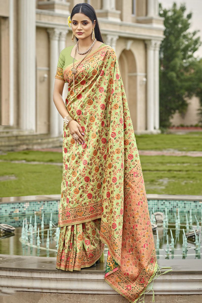 Pastel Green Woven Silk Saree for Ceremonial