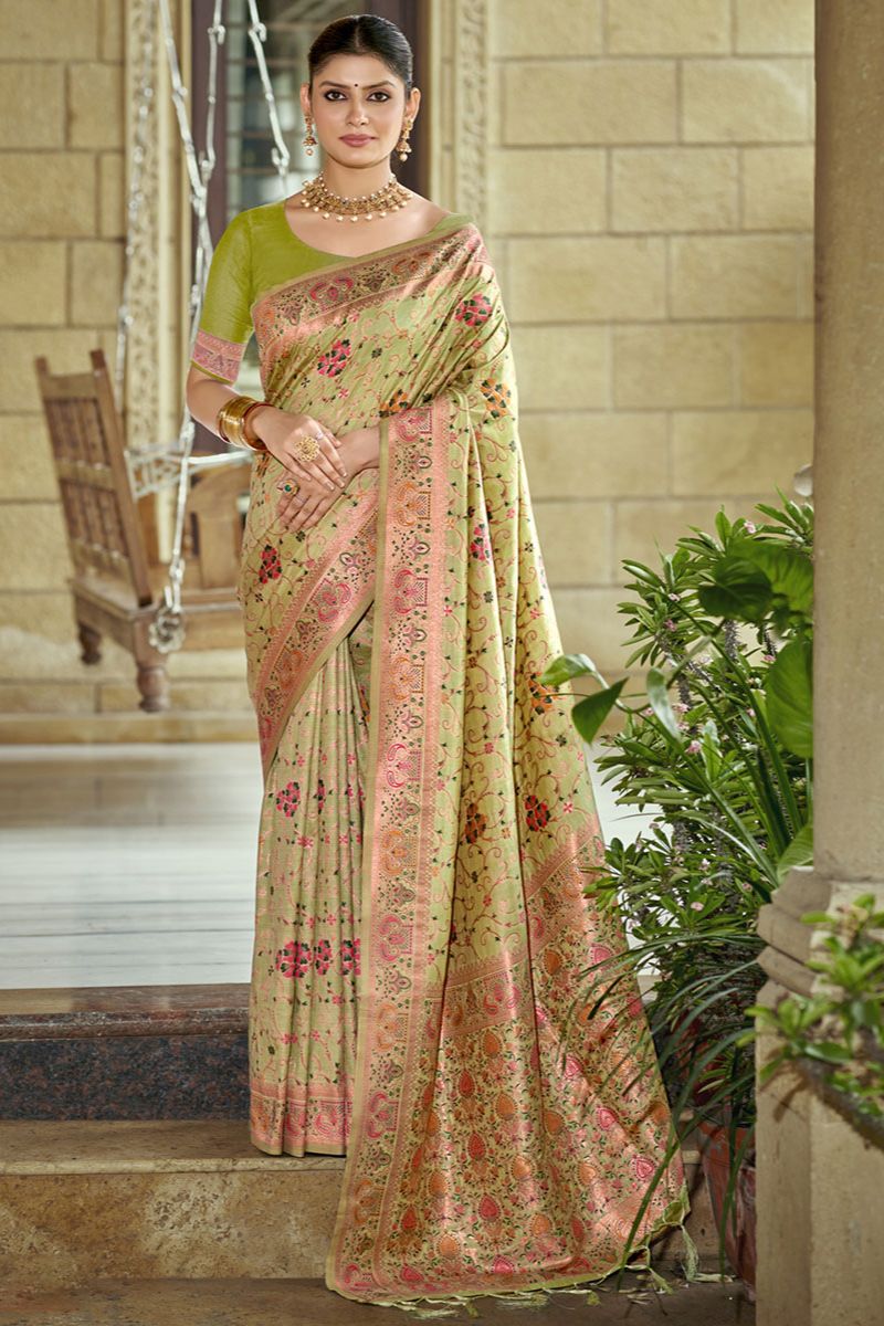 Pastel Green Woven Silk Saree for Ceremonial