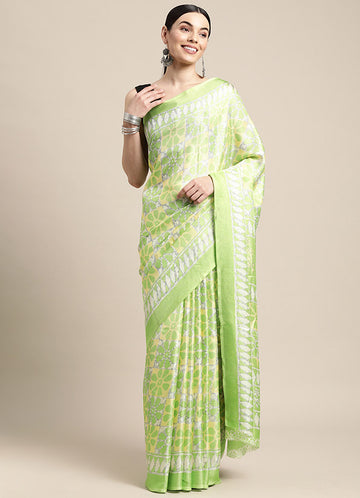 Pastel Yellow Casual Wear Printed Kota Cotton Saree