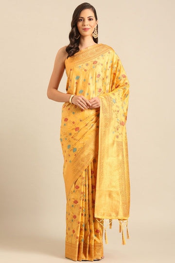 Pastel Yellow Weaving Work Banarasi Silk Saree