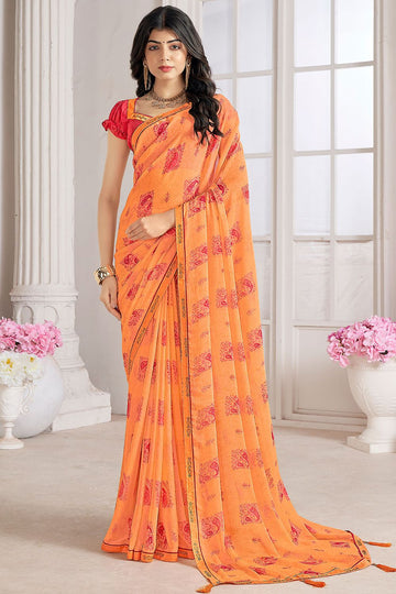 Peach Digital Printed Chiffon Casual Wear Saree