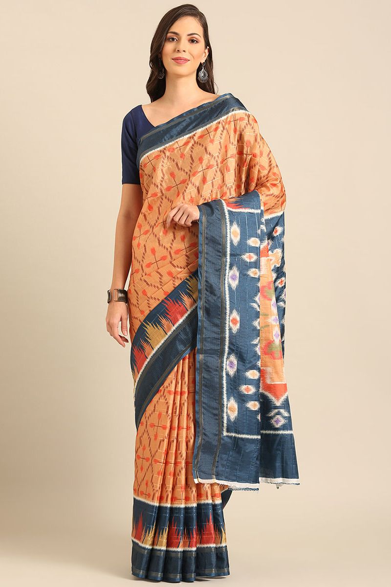 Peach Patola Print Cotton Saree