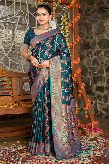 Peacock Blue Zari Weaving Work Silk Saree