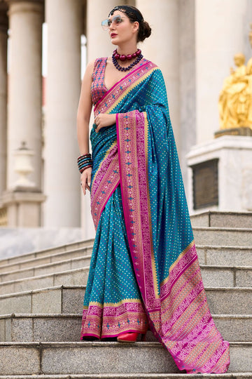 Peacock Blue Banarasi Silk Weaving Work Saree