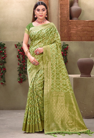 Pear Green Weaving Work Cotton Saree