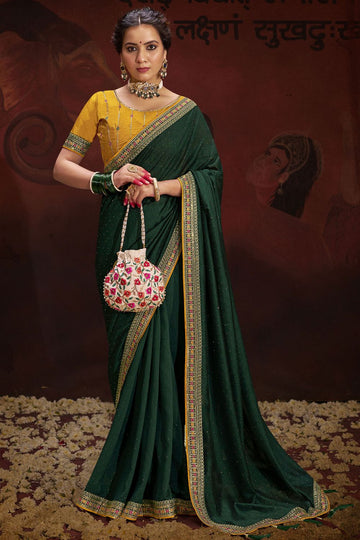 Pine Green Swarovski Work Silk Georgette Saree