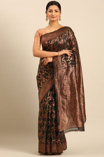 Pine Green Cotton Jacquard Work Saree