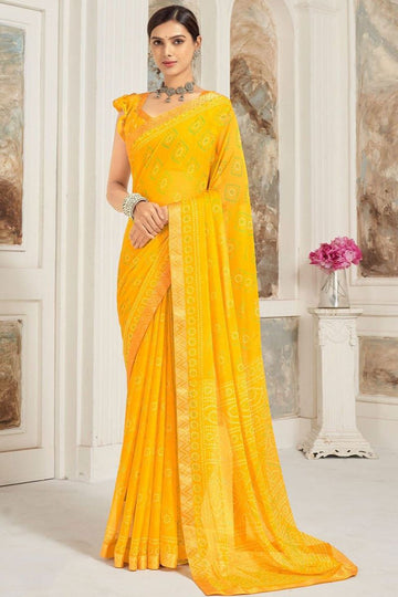 Pineapple Yellow Printed Casual Wear Saree