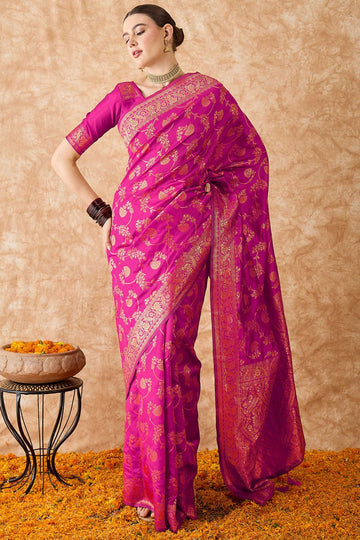 Rani Pink Banarasi Silk Saree for Festival