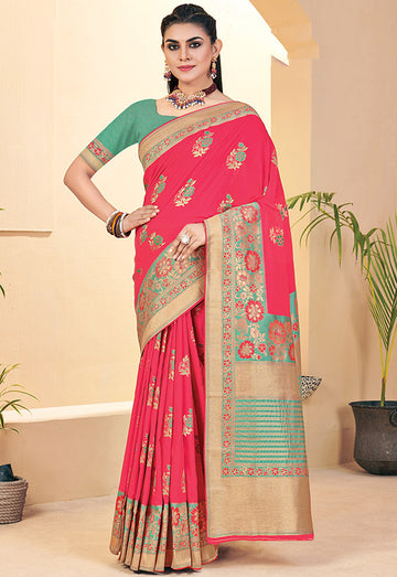 Pink Banarasi Silk Woven Saree