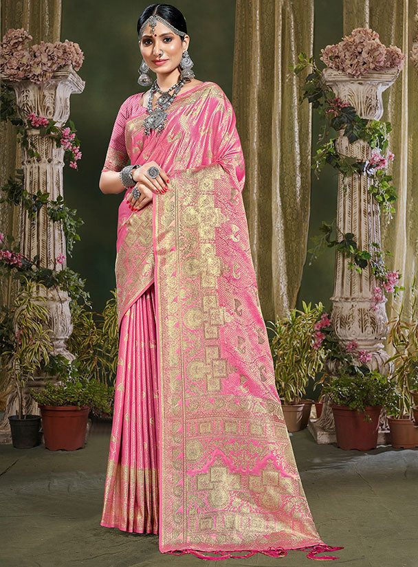 Pink Banarasi Silk Woven Saree for Festival