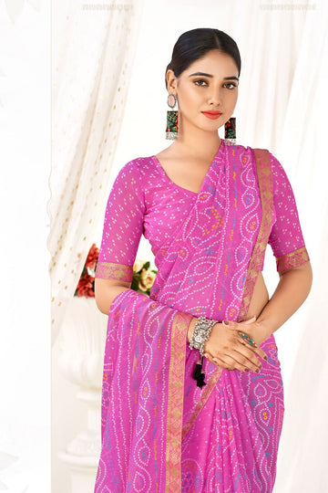 Pink Chiffon Printed Casual Wear Saree